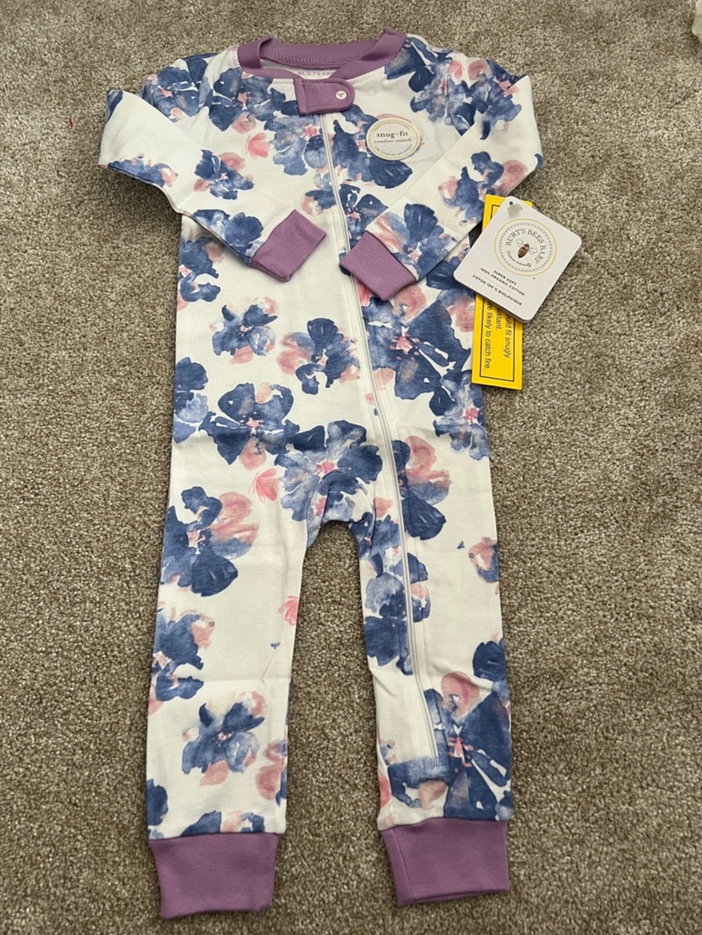 Burt's Bees Baby Floral Zip One-Piece in Purple and Blue